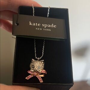 Kate Spade Silver Necklace with Rose Gold Cat Pendant